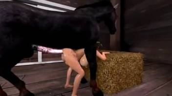 Equine penis blowjob in the ancient stable 3D